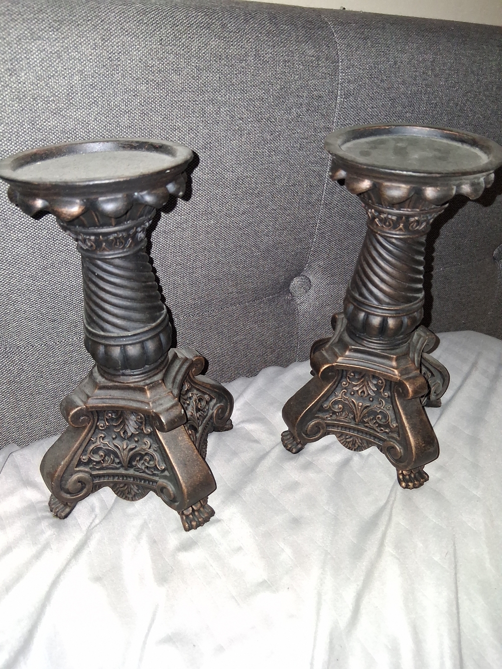 Antique-Style Bronze Pedestal Candle Holders - Set of 2